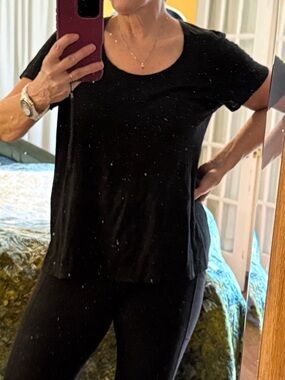 Eileen Fisher Black Short-Sleeve Scoop Neck Tee